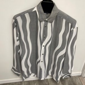 Mens microfiber black and white wave print l/s shirt